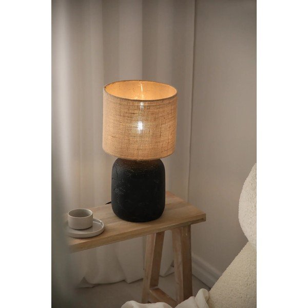 Veioză negru-natural cu abajur din iută (înălțime 45 cm) Montagna – Markslöjd-image-1