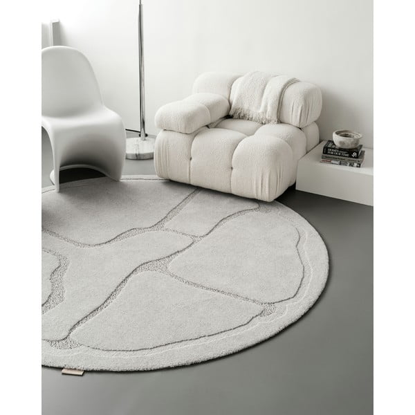 Covor gri deschis rotund din lână ø 200 cm Morphic Organica – Agnella-image-2