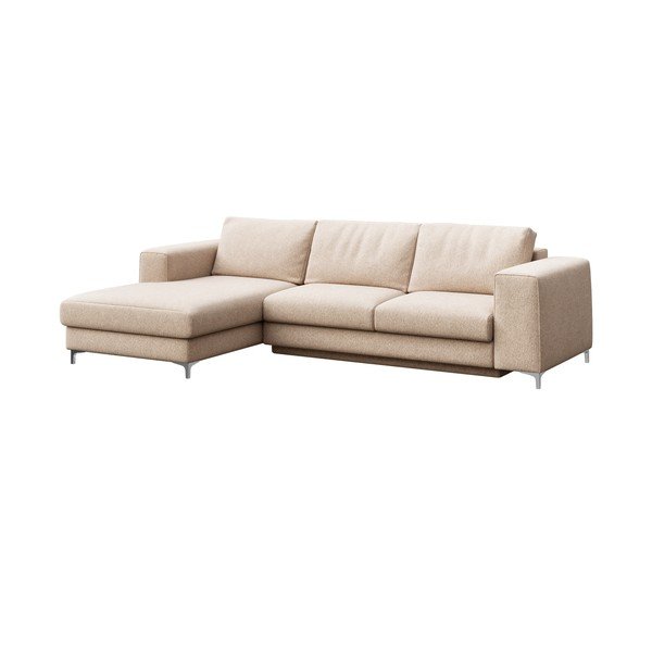 Colțar bej extensibil, cu spațiu de depozitare cu tapițerie din țesătură bouclé (cu colț pe partea stângă, cu șezlong) Rene – Rodier-image-2