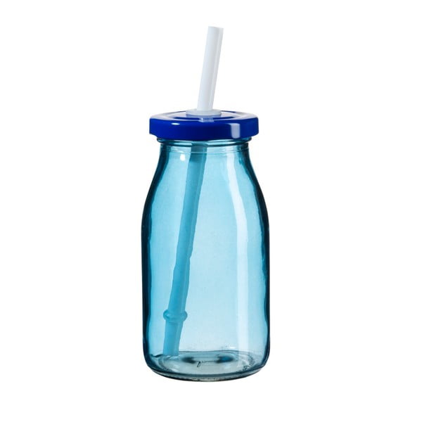 Sticlă cu capac și pai SUMMER FUN II, 200 ml, albastru