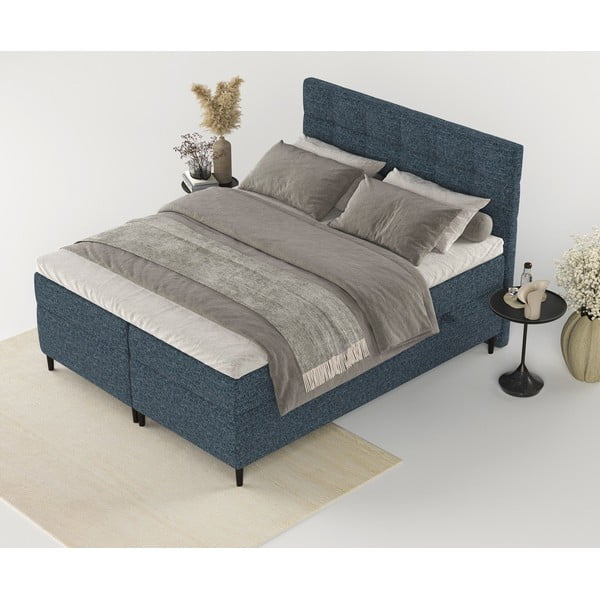 Pat boxspring albastru închis cu spațiu de depozitare 200x200 cm Urbaneo – Maison de Rêve-image-3