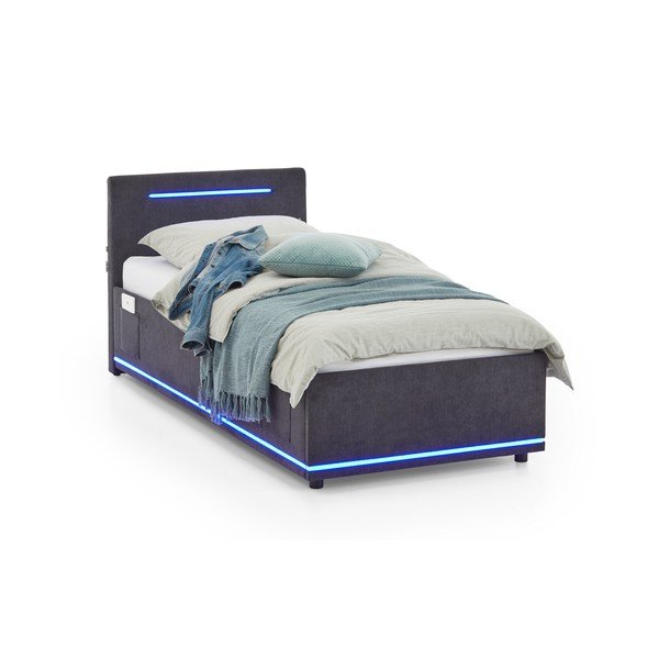 Pat pentru copii  gri închis tapițat cu spațiu de depozitare cu somieră 90x200 cm Circle – Meise Möbel-image-4