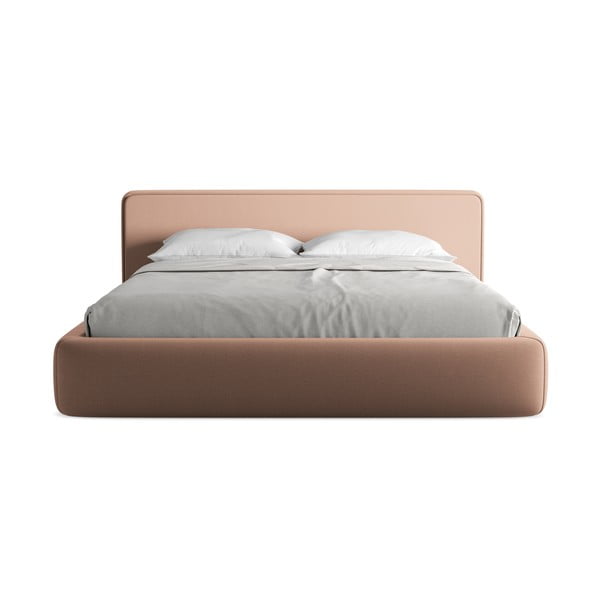 Pat matrimonial roz deschis tapițat cu spațiu de depozitare cu somieră 180x200 cm Kiana – Makamii-image-4