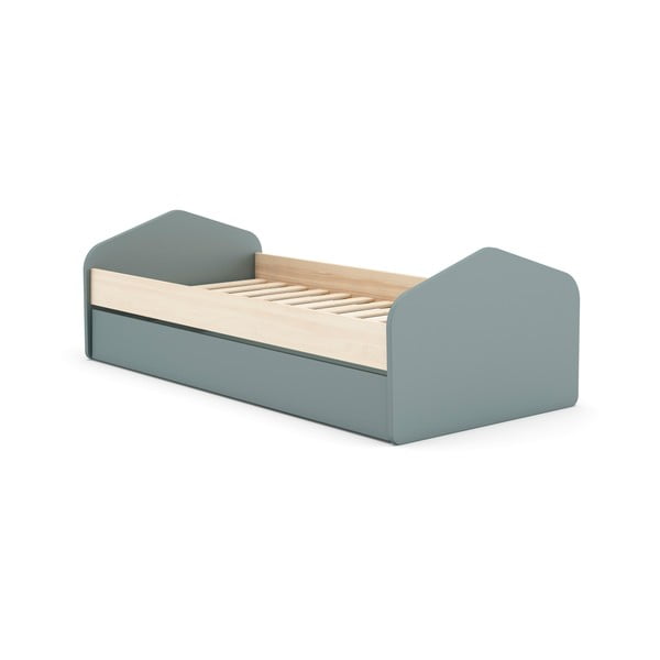 Pat pentru copii  în culoare naturală/verde prăfuit cu extensie suplimentară cu aspect de lemn de pin cu spațiu de depozitare cu somieră 90x200 cm Estefania – Marckeric-image-1