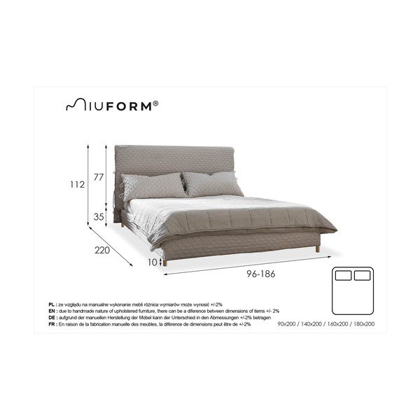 Pat matrimonial negru tapițat și somieră 140x200 cm Sleepy Luna – Miuform-image-4