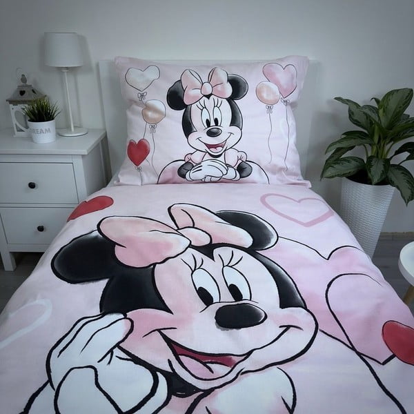 Lenjerie de pat pentru copii roz din bumbac pentru pat de o persoană 140x200 cm Minnie "Balloon" – Jerry Fabrics-image-3