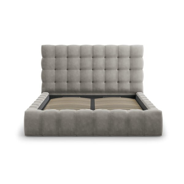 Pat matrimonial gri deschis tapițat cu spațiu de depozitare și somieră 180x200 cm Bali – Cosmopolitan Design-image-2