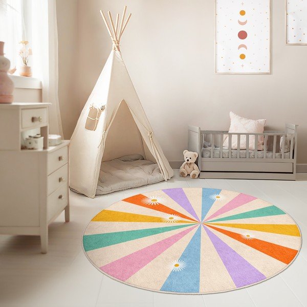 Covor pentru copii lavabil ø150 cm Rainbow Daisy – Mila Home-image-1