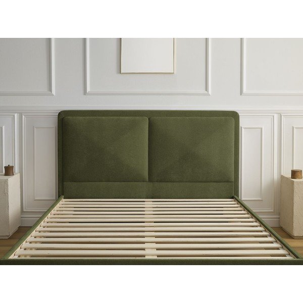 Pat matrimonial verde tapițat tapițat cu somieră 180x200 cm Mara – Bobochic Paris-image-2