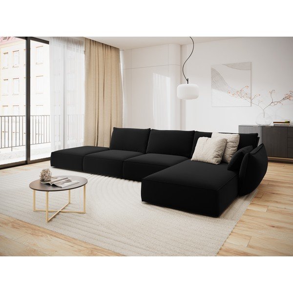 Colțar negru cu tapițerie din catifea (cu colț pe partea dreaptă, cu șezlong) Vanda – Mazzini Sofas-image-1