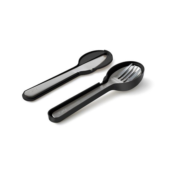 Set de tacâmuri de călătorie negru/argintiu din oțel inoxidabil 3 buc. To Go – Lékué-image-2