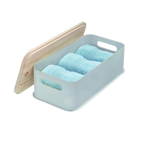 Cutie depozitare cu capac din lemn paulownia iDesign Eco Handled, 21,3 x 43 cm, gri-image-3