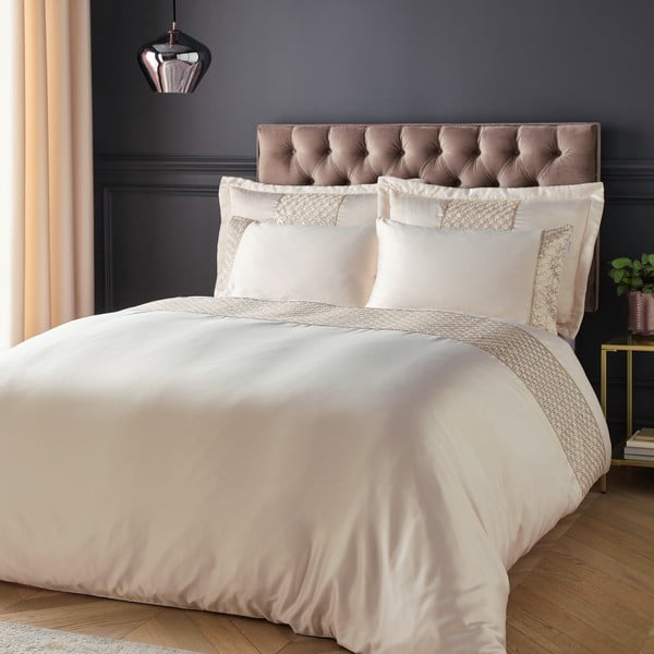 Lenjerie de pat bej din microsatin pentru pat dublu 200x200 cm Deco Sequin – Catherine Lansfield