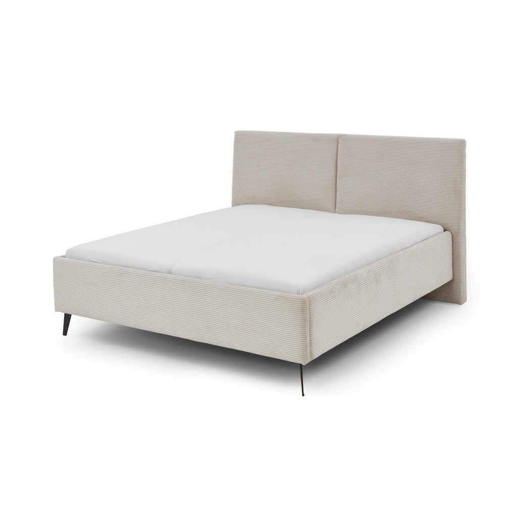 Pat matrimonial bej tapițat cu spațiu de depozitare cu somieră 180x200 cm Lando – Meise Möbel