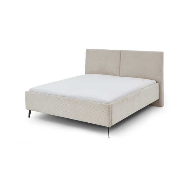 Pat matrimonial bej tapițat cu spațiu de depozitare cu somieră 180x200 cm Lando – Meise Möbel