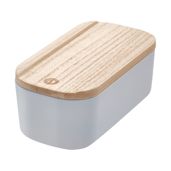 Cutie depozitare cu capac din lemn paulownia iDesign Eco, 9 x 18,3 cm, gri