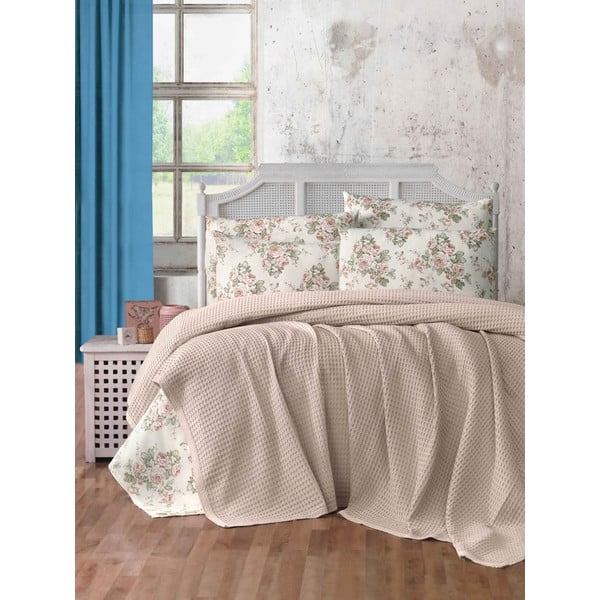 Cuvertură maro deschis din bumbac 220x240 cm Waffle – Mila Home