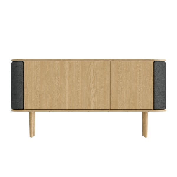 Comodă gri antracit/în culoare naturală joasă cu aspect de lemn de stejar 150x75 cm Treasures – UMAGE-image-3