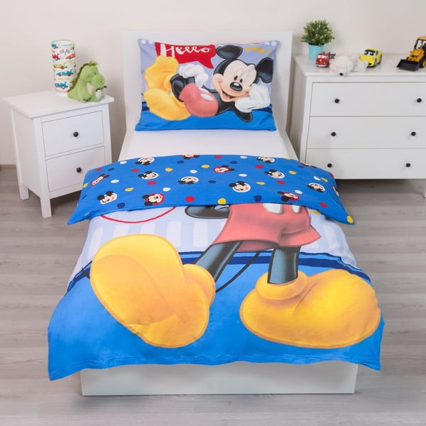 Lenjerie de pat pentru copii din bumbac pentru pat de o persoană 140x200 cm  Mickey "Hello" – Jerry Fabrics-image-2
