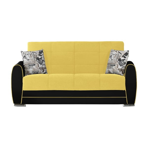 Canapea extensibilă de 2 persoane cu spaţiu de depozitare, Esidra Rest, galben - negru