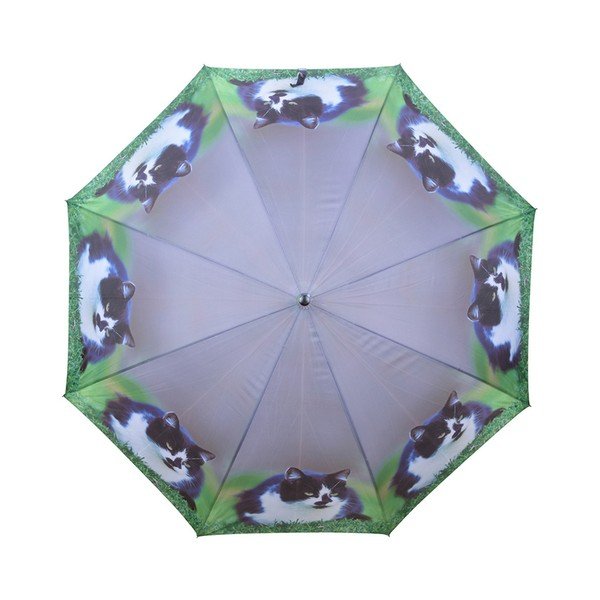 Umbrelă cu model cu pisici Esschert Design Cat, ⌀ 120 cm, verde - gri-image-1