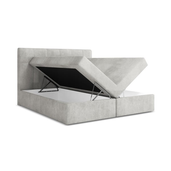 Pat boxspring argintiu cu spațiu de depozitare 140x200 cm Palta – Makamii-image-1