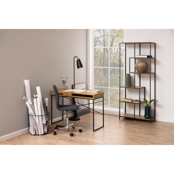 Bibliotecă neagră/cu aspect de lemn de stejar 77x185 cm Seaford – Actona-image-4