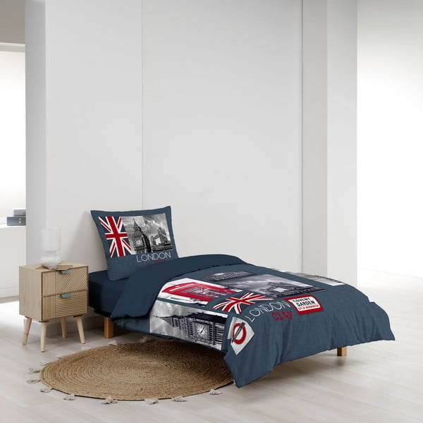 Lenjerie de pat albastru-închis din bumbac pentru pat de o persoană 140x200 cm City London – douceur d'intérieur-image-2