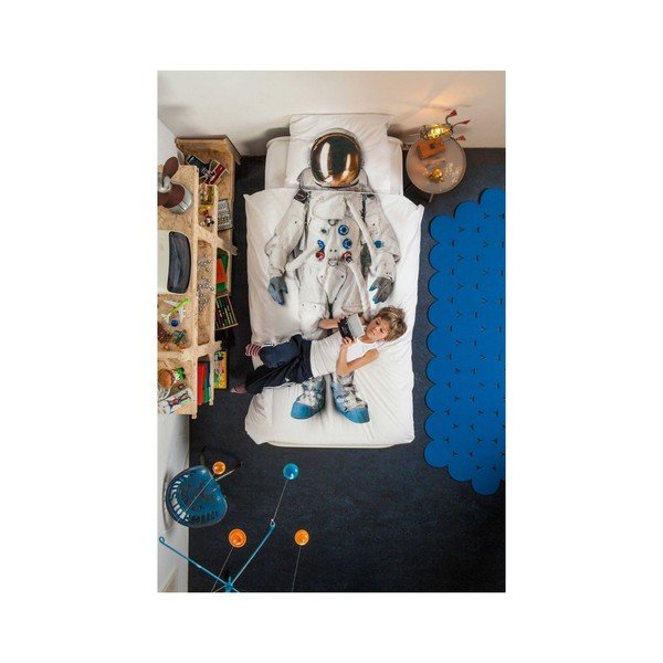 Lenjerie de pat de o persoană, din bumbac Snurk Astronaut 135 x 200 cm-image-1