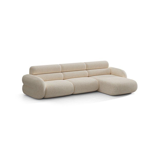 Colțar crem cu tapițerie din chenille (cu colț pe partea dreaptă/cu șezlong) Neo – Micadoni 