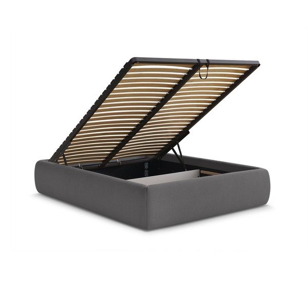 Pat matrimonial gri închis tapițat cu spațiu de depozitare/fără tăblie cu somieră 180x200 cm Inera – Bobochic Paris-image-3