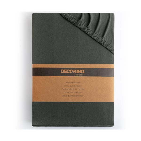 Cearceaf gri închis din jerseu cu elastic 240x200 cm Amber – Restilo-image-4