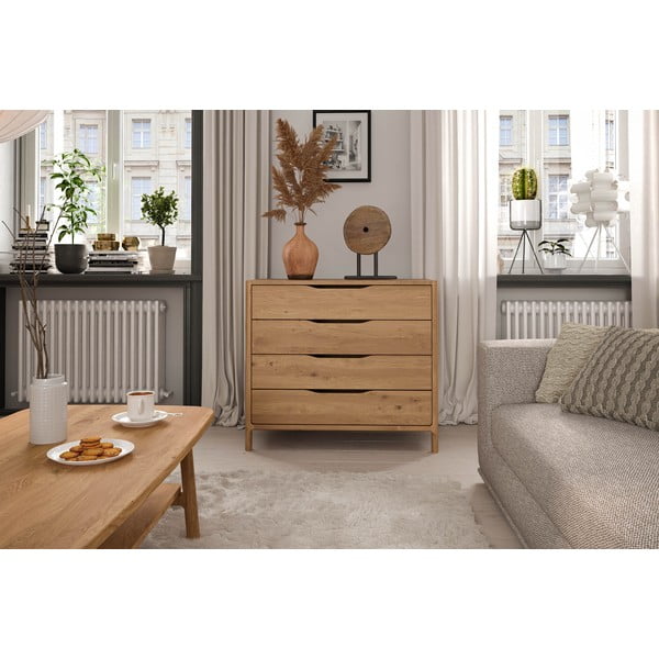 Comodă în culoare naturală joasă din lemn   de stejar 95x80 cm Twig – The Beds-image-3