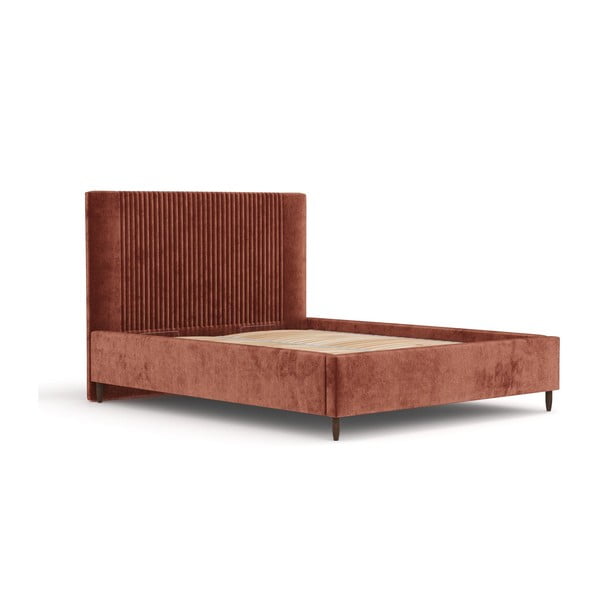 Pat matrimonial cărămiziu tapițat cu spațiu de depozitare cu somieră 180x200 cm Etero – Maison de Rêve