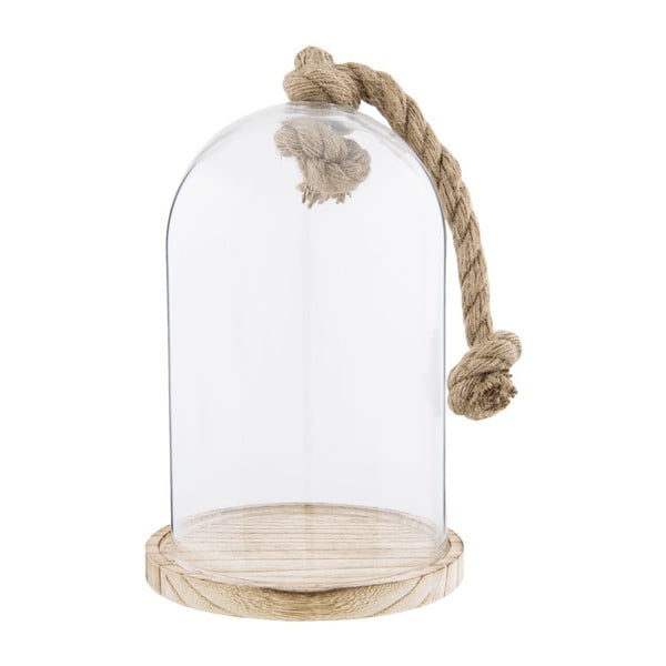 Tăviță din lemn cu clopot din sticlă Clayre & Eeff, înălțime 28 cm