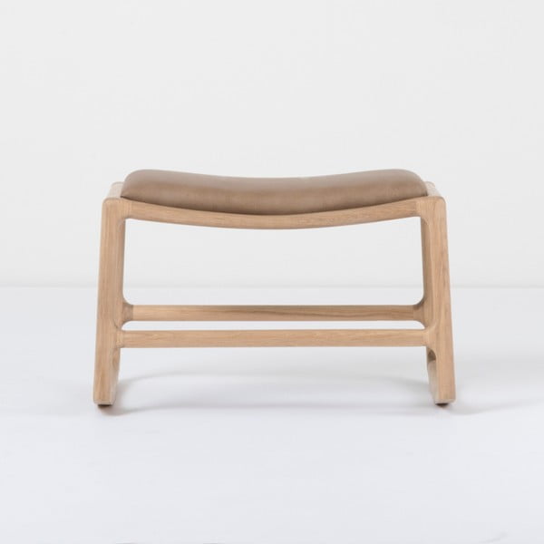 Taburet din piele bovină cu structură din lemn masiv de stejar Gazzda Dedo, maro