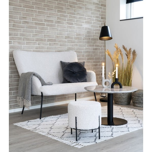 Măsuță de cafea albă/neagră rotundă cu blat cu aspect de marmură 70x70 cm Bolzano – House Nordic-image-1
