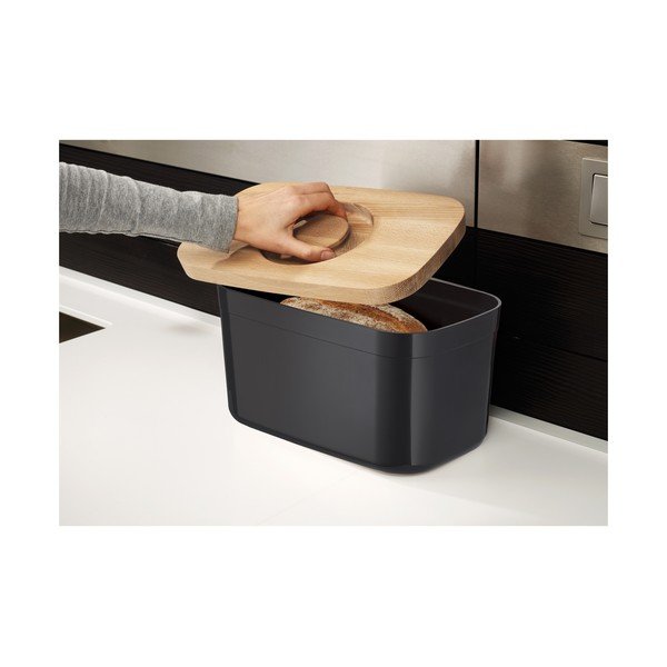 Cutie pentru pâine cu capac din lemn Joseph Joseph Bin, negru-image-1