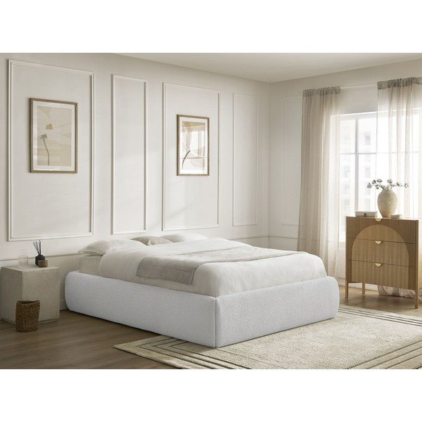 Pat matrimonial gri deschis tapițat cu spațiu de depozitare/fără tăblie cu somieră 160x200 cm Inera – Bobochic Paris-image-1