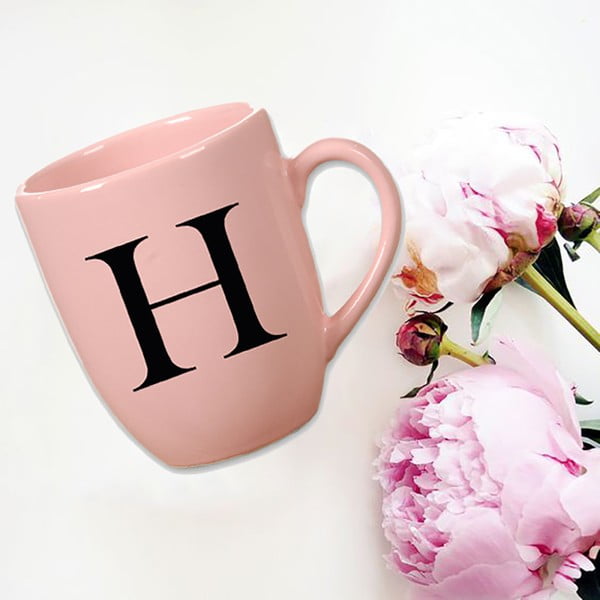 Cană din ceramică Vivas Letter H, 330 ml, roz