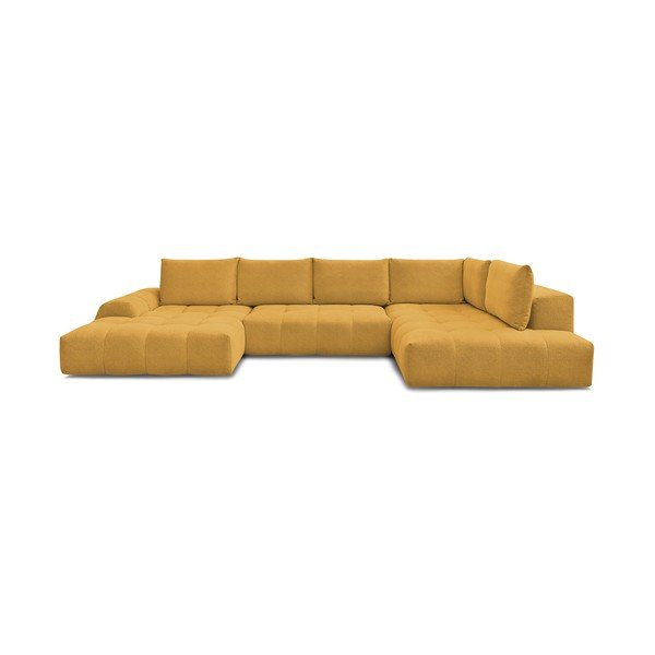 Colțar galben muștar extensibil/cu spațiu de depozitare cu tapițerie din chenille (cu colț pe partea dreaptă/în formă de "U") Everest – Bobochic Paris