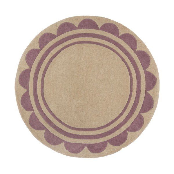 Covor mov/în culoare naturală țesut manual rotund din lână ø 120 cm Lois Scallop – Flair Rugs