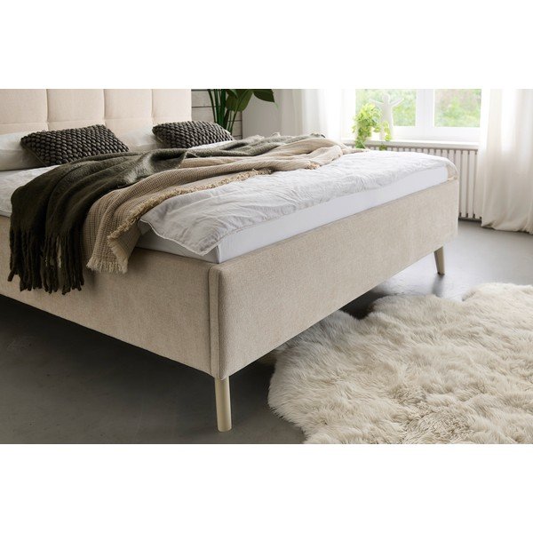 Pat matrimonial bej tapițat cu spațiu de depozitare cu somieră 180x200 cm Nova – Meise Möbel-image-4