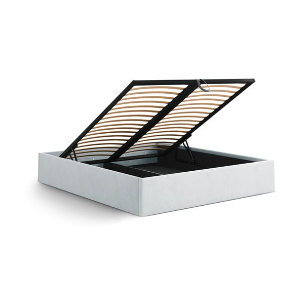 Pat matrimonial gri deschis tapițat cu spațiu de depozitare/fără tăblie cu somieră 180x200 cm Susan – Micadoni -image-3