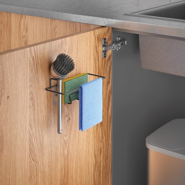 Organizator pentru chiuvetă negru mat autoadeziv din metal Lava – Metaltex-image-2