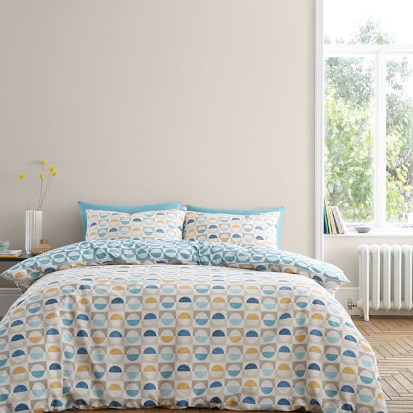 Lenjerie de pat galbenă/albastră din bumbac pentru pat dublu 200x200 cm Hans Retro Spot – Bianca