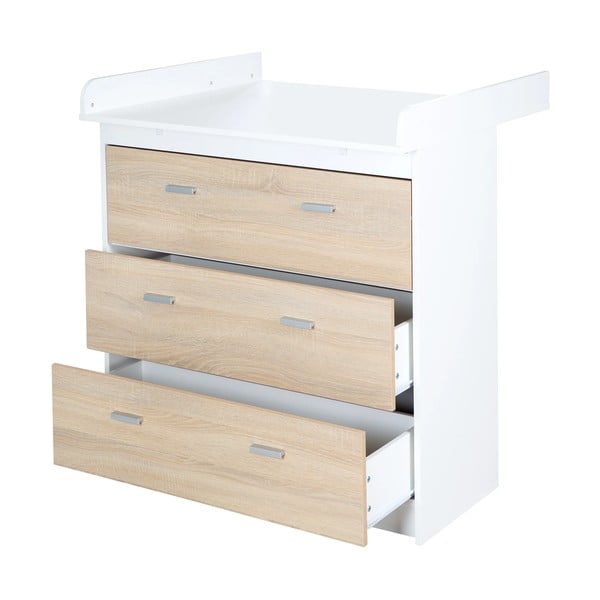 Comodă de copii albă/în culoare naturală înaltă cu aspect de lemn de stejar cu masă de schimbat 89x98 cm Gabriella – Roba-image-3
