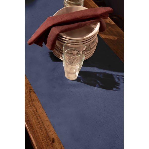 Față de masă din bumbac și in Tierra Bella Pure Menorca, 45 x 135 cm, albastru-image-1