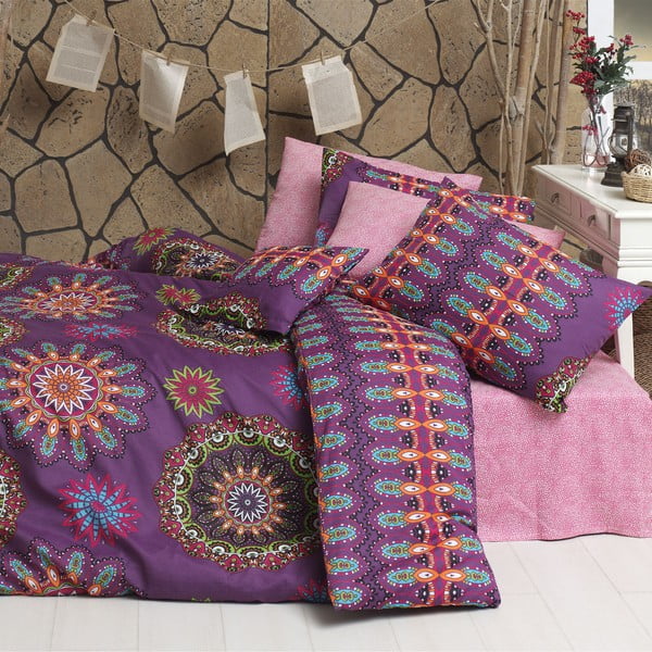 Lenjerie de pat cu cearșaf Hula Pink, 200 x 220 cm