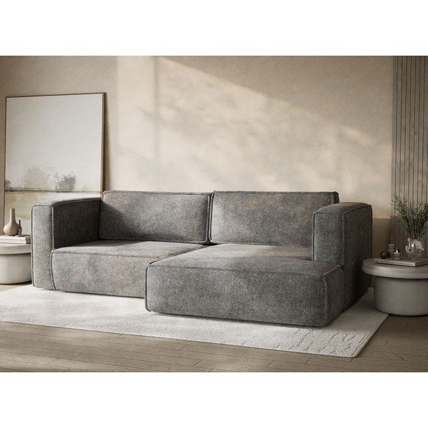 Colțar gri extensibil/cu spațiu de depozitare cu tapițerie din chenille (cu colț pe partea dreaptă/cu șezlong) Velto – Maison de Rêve-image-4